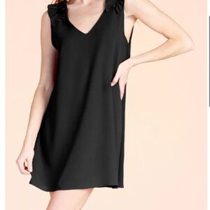 Tyche Textured Ruffled Top Black Dress New